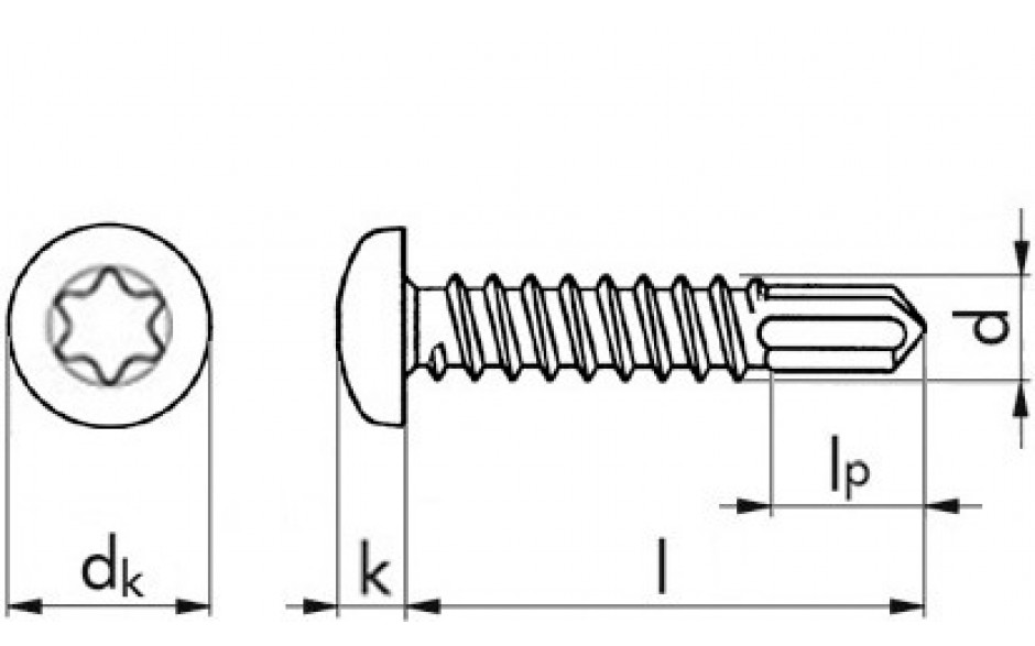 Bohrschraube Linsenkopf ~ DIN 7504N - A2 - 3,9 X 32 - TX15