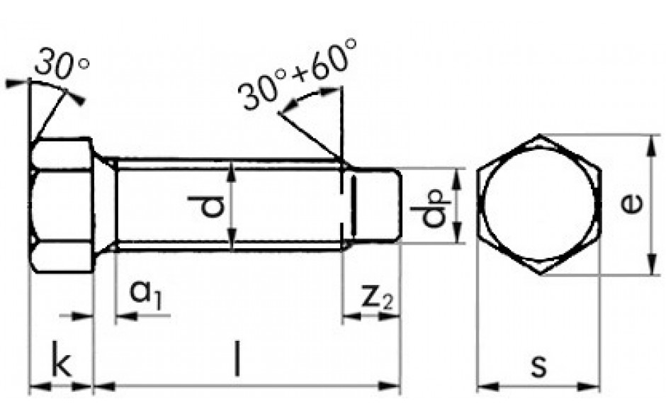 Sechskantschraube mit Zapfen DIN 561 - 22H - blank - M16 X 45 - SW18