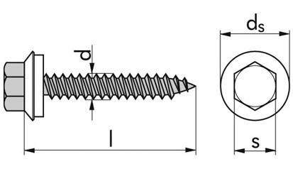 Fassadenbauschraube Form A mit EPDM Dichtscheibe Ø16 - A2 - 6,5 X 19