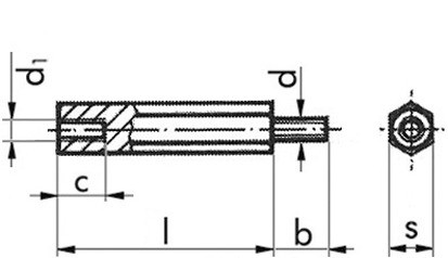 Abstandsbolzen mit Innen- und Außengewinde - Stahl - verzinkt blau - Schlüsselweite 10 - M6 X 85-14-12 - mit Gewindefreistich