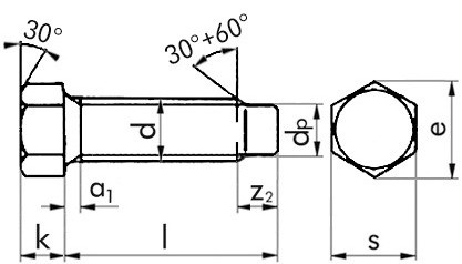 Sechskantschraube mit Zapfen DIN 561 - 22H - blank - M8 X 60
