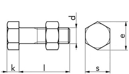 Sechskantschraube mit Mutter DIN 601 - 4.6 - feuerverzinkt - M16 X 440
