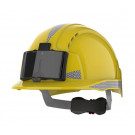 JSP EVOlite® sárga védősisak névkártyatartóval, lámpatartóval és fényvisszaverő csíkokkal